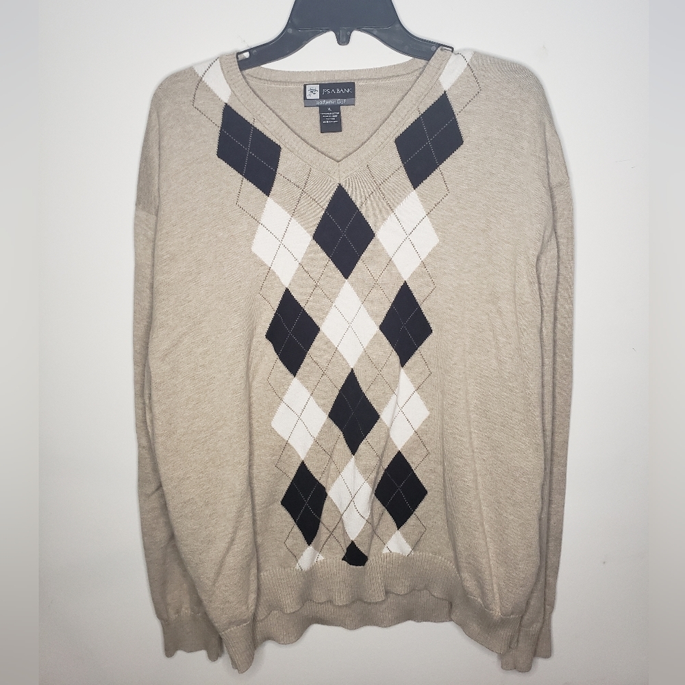 Jos A. Bank Leadbetter Golf Sweater Beige Tan Size XL X-LARGE 100% Pima Cotton